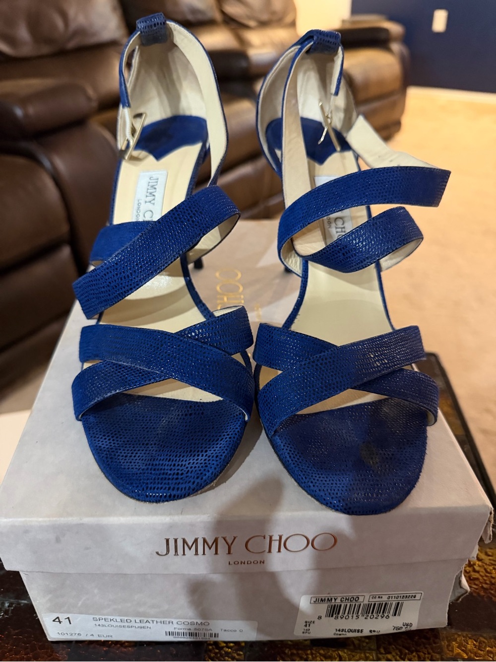 Jimmy Choo Cobalt Blue Strappy High Heel Sandals